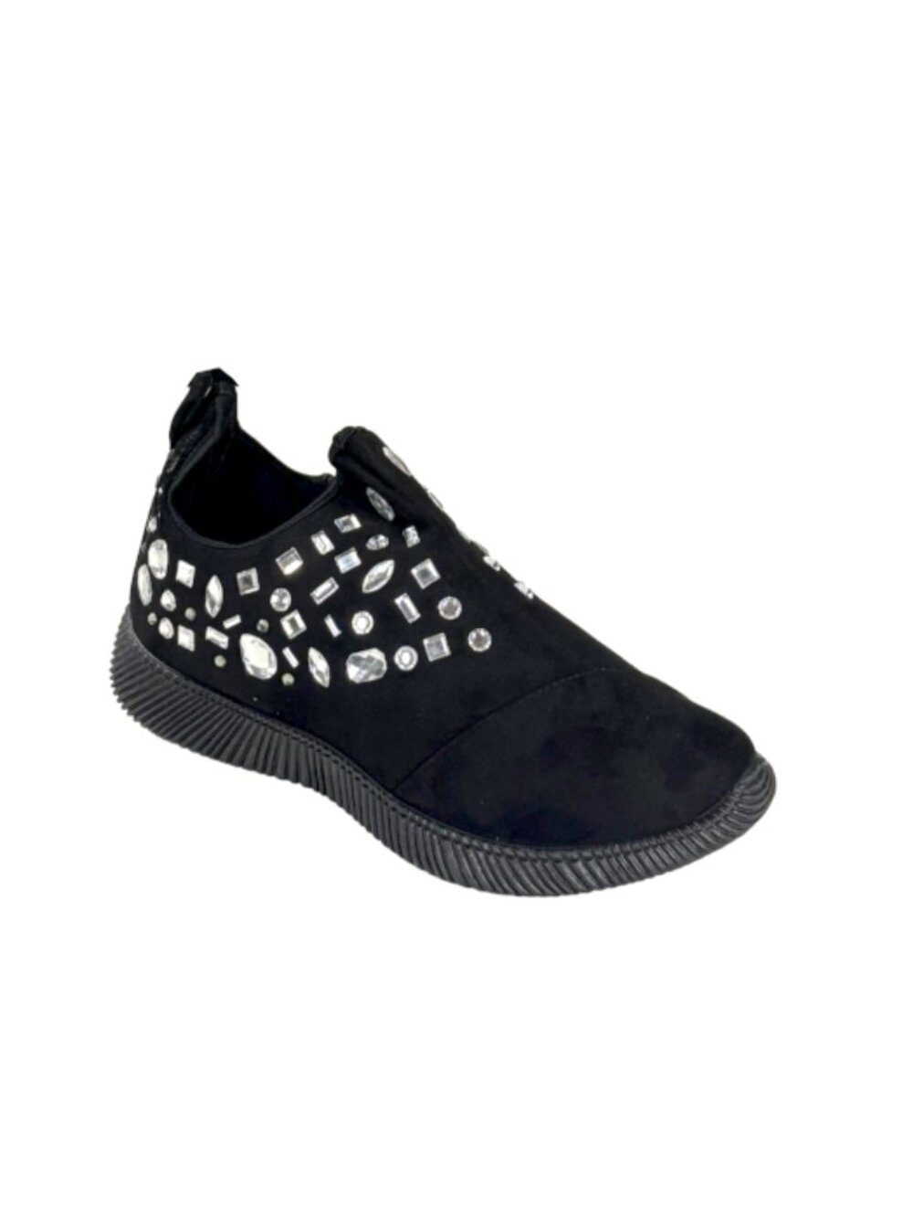 Bamboo Forward-12S Women's Black Rhinestone Slip-On Sneakers